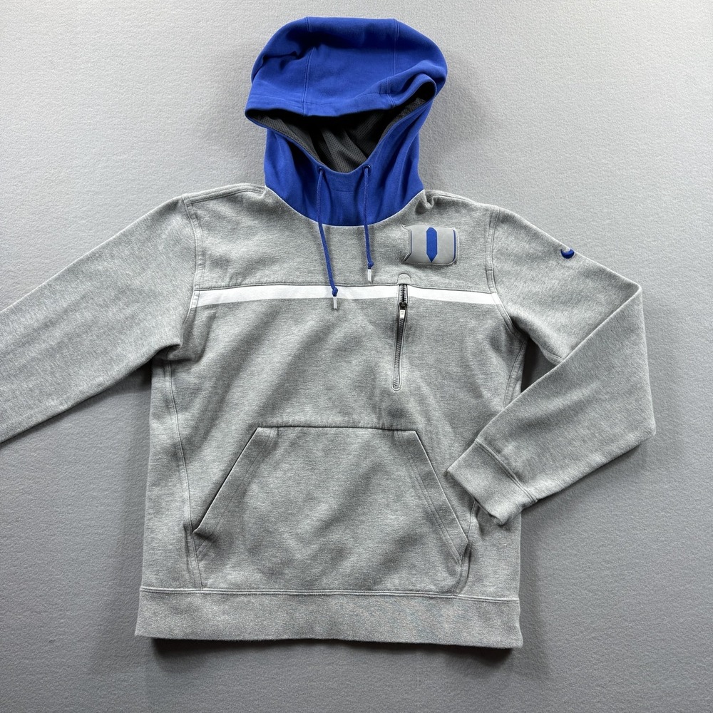 Nike Hoodie Mens Med (Fit SM) Gray Blue Hood Fleece Pullover Zip Pocket Athletic